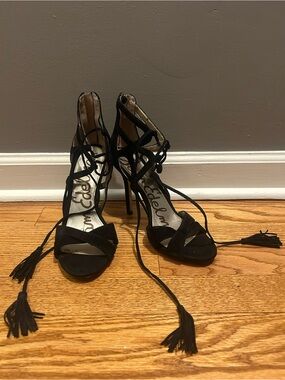 Sam Edelman, Black Suede lace-up strappy cage heels